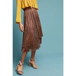 Anthropologie Maeve Metallic Skirted Pants Silk Legging Mesh Skirt Copper Sz 6
